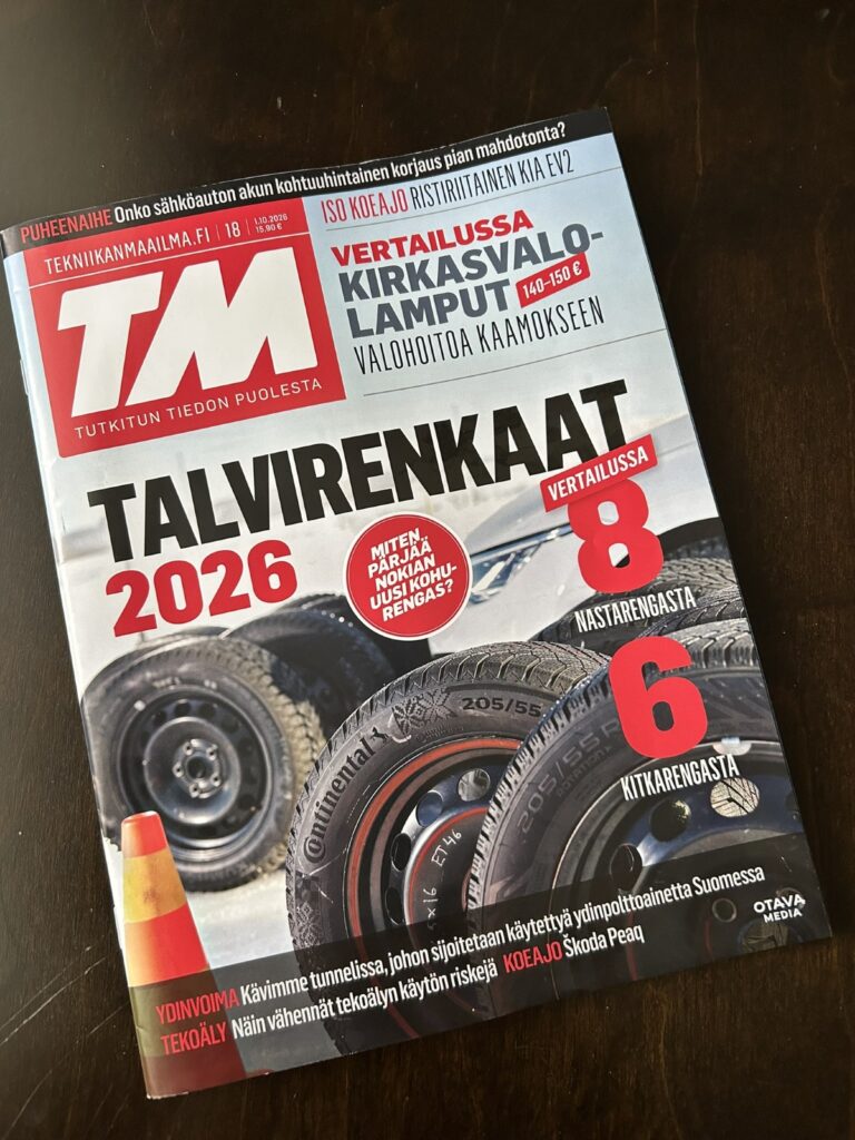 Teste de pneus Tekniikan Maailma 2026: 205/55 R16 — pneus de inverno · Pneus nórdicos sem pregos